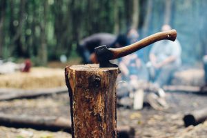 Axe splitting log down the middle